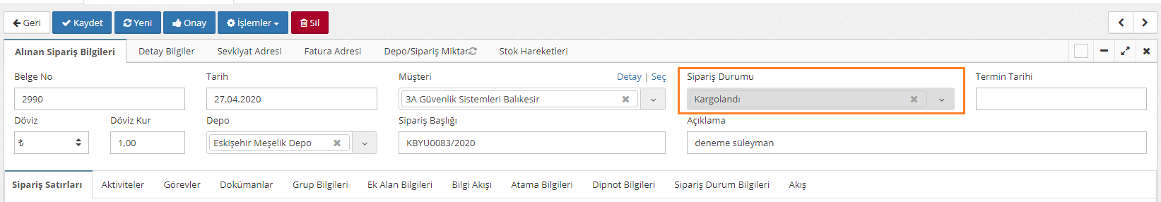 Sipariş Durumları Nelerdir